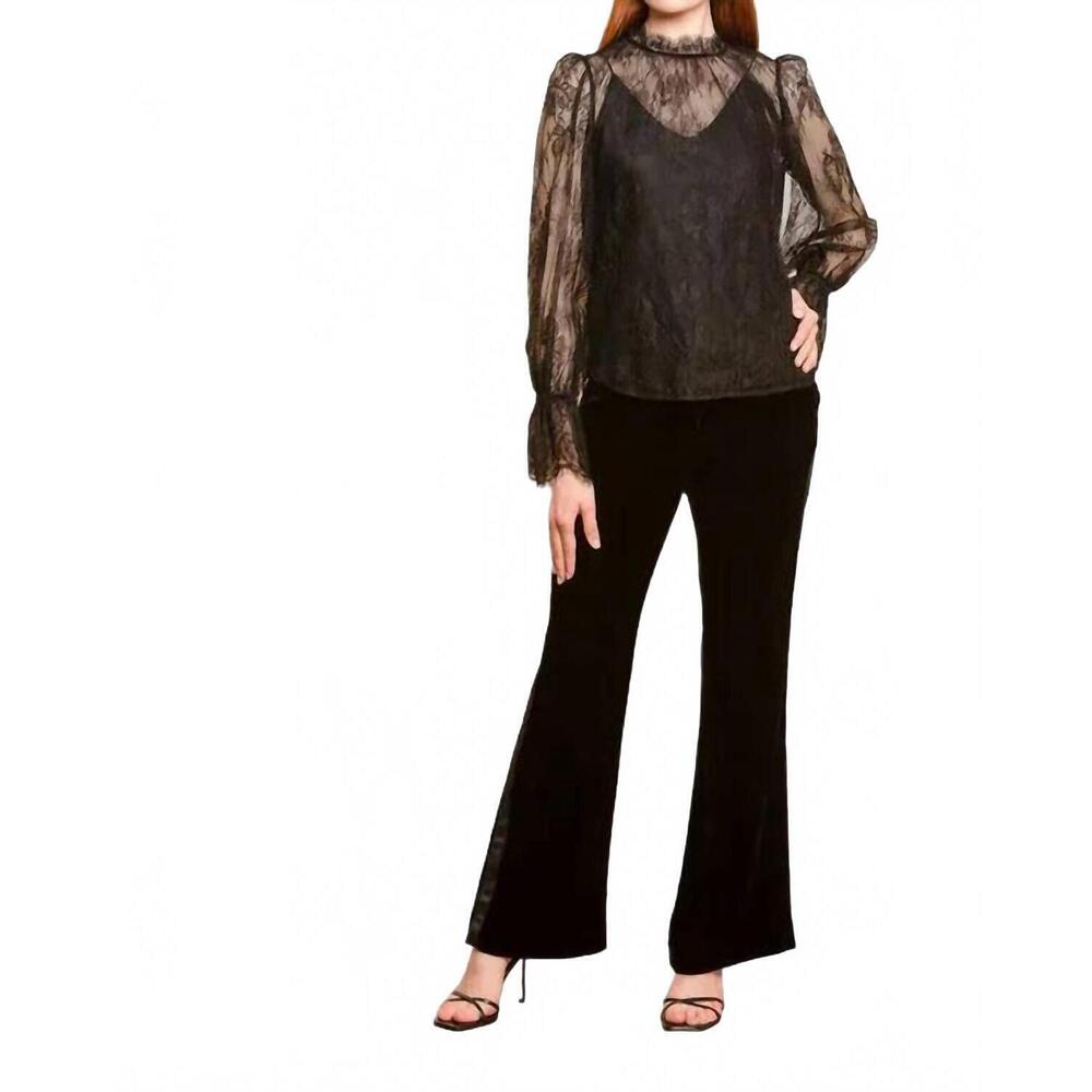 NEW JESSIE LIU silk velvet tuxeduo pants in black